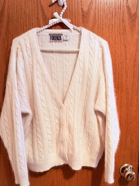 Vintage Forenza Ivory Cable-Knit V-Neck Cardigan
